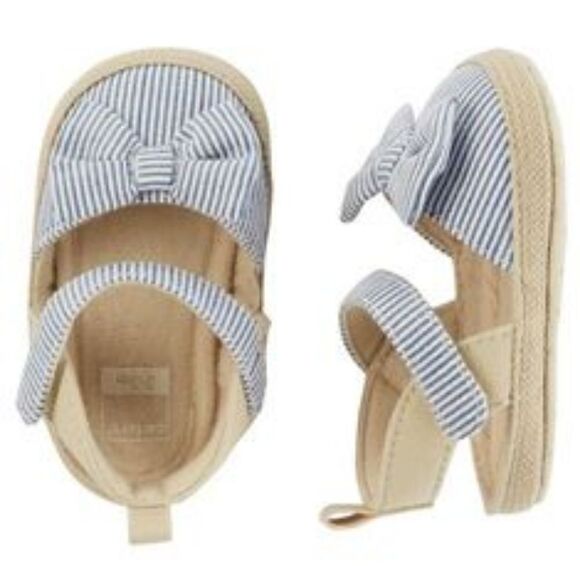 Carter's Little Baby Girl Shoes Espadrilles Blue White Tan New Size 9 - 12 Month - Picture 5 of 5